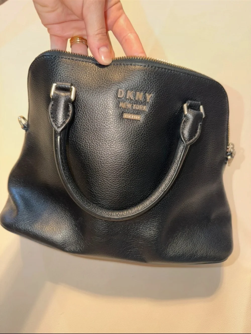 DKNY Black Pebbled Leather Satchel with Gold hardware - Picture 2 of 12